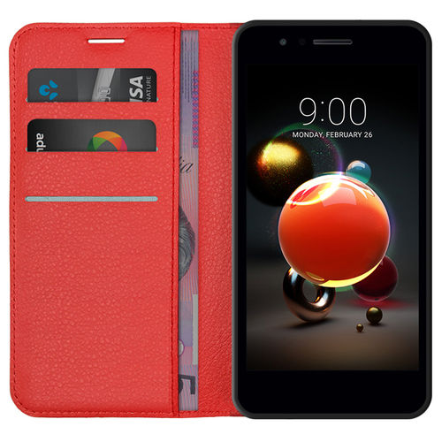 Leather Wallet Case & Card Holder Pouch for LG K9 - Red
